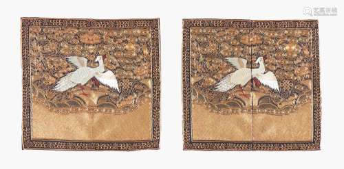 A set of two silk embroidered civil rank badges, 'Buzi'