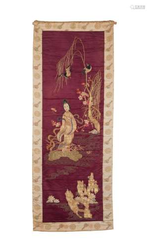 An embroidered silk hanging panel