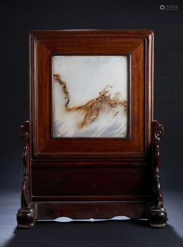 A marble and hardwood table screen