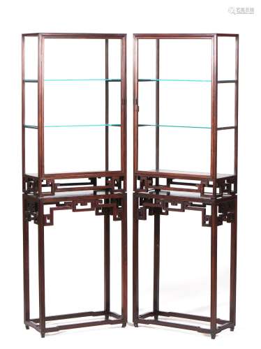 A pair of Chinese hongmu display cabinets