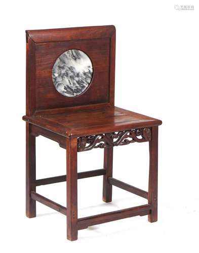 A Chinese marble-inset carved wood chair