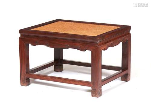 A Chinese rattan top hardwood low table