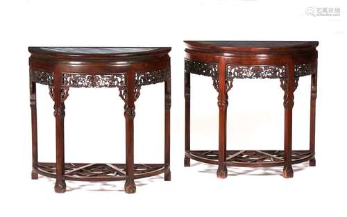 A pair of chinese hongmu demi-lune side tables