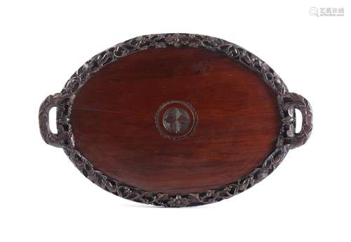 A Chinese hardwood oval tray