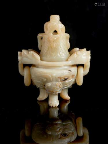 A Chinese jade censer and cover