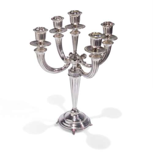 Candelabro in argento a cinque fuochi, Italia 1970 circa