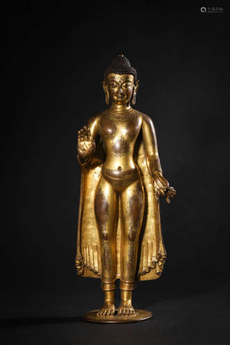 銅鎏金釋迦摩尼佛陀立像
