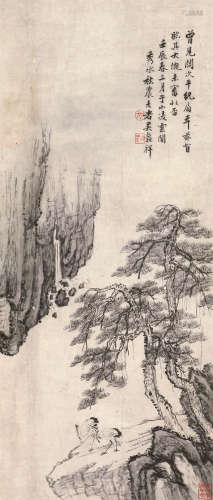 1848～1903 吴谷祥 观鹤图 立轴 纸本水墨