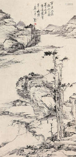 1610～1664 弘仁 夏日山居图 立轴 纸本水墨