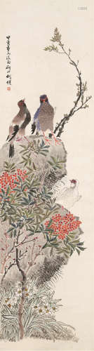 1852～1928 何煜 群鸽图 立轴 纸本设色