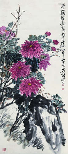 1900～1977 吴茀之 红菊 立轴 纸本设色
