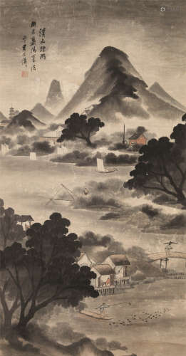 1845～1916 吴石仙 溪山烟雨 立轴 纸本水墨