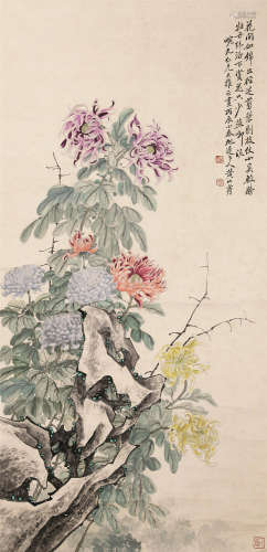 1855～1919 黄山寿 花开如锦 立轴 纸本设色