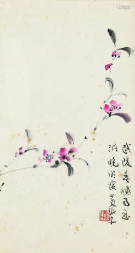 1899～1983 张大千 海棠 镜框 纸本设色
