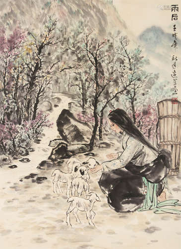 b.1968 边军 雨后 立轴 纸本设色