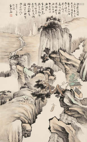 1895～1979 俞剑华 江上好山 立轴 纸本设色