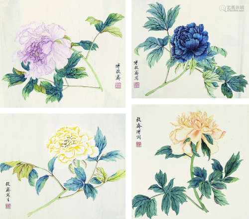 1877～1952 溥侗 花卉对屏 立轴 纸本设色