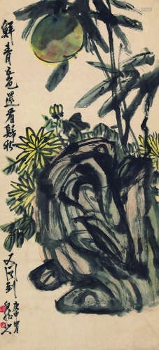 1867～1938 王震 菊石图 立轴 纸本设色