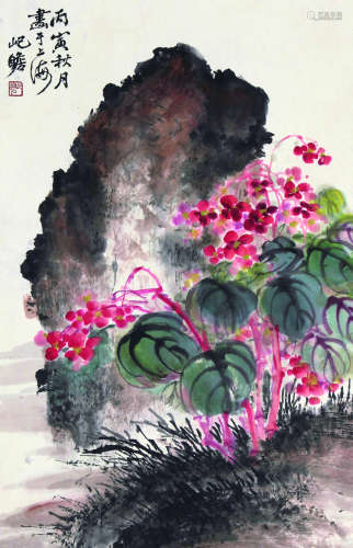 1892～1996 朱屺瞻 花卉 立轴 纸本设色