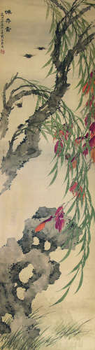 1885～1967 刘奎龄 蝉柳图 立轴 纸本设色