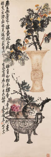 1844～1927 吴昌硕 清贡 立轴 纸本设色