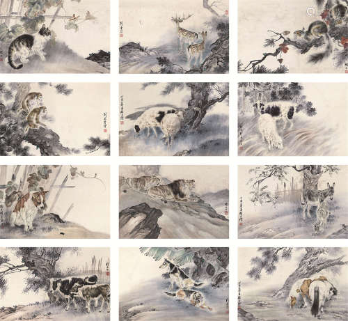 1885～1967 刘奎龄 动物十二帧 镜心 纸本设色