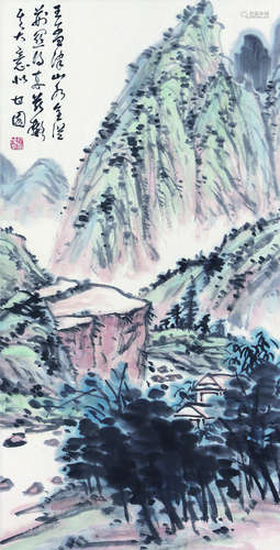 1865～1942 阎甘园 深山幽居 立轴 纸本设色