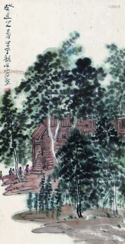 1913～1976 陈子庄 游春图 立轴 纸本设色