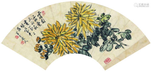 1876～1970 陈半丁 菊花扇面 镜心 纸本设色