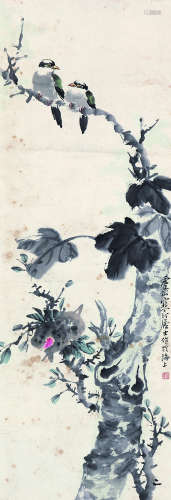 1903～1963 江寒汀 翠鸟多子图 立轴 纸本设色