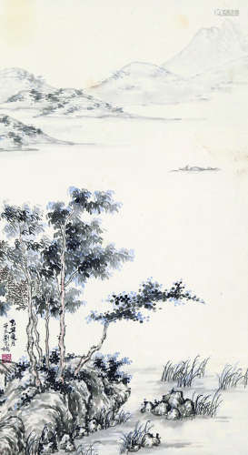 1891～1975 刘子久 溪山垂钓 立轴 纸本设色