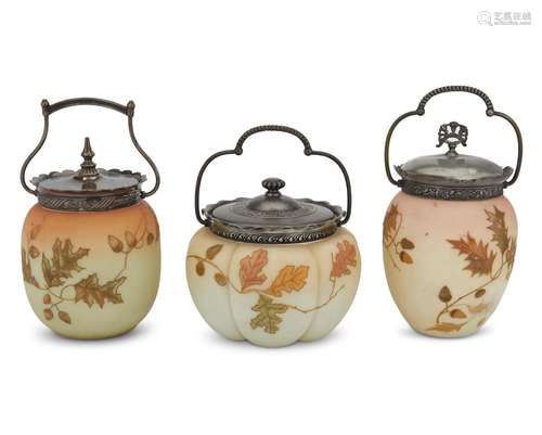 Three Victorian art glass biscuit barrels