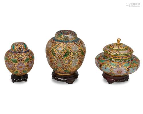 Three Chinese cloisonne vessels