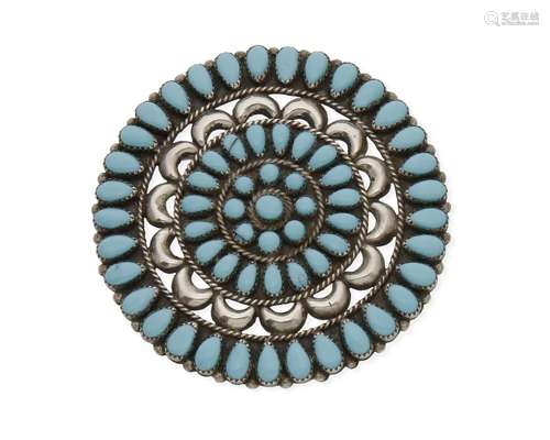 A large cluster-set Navajo turquoise pendant/brooch