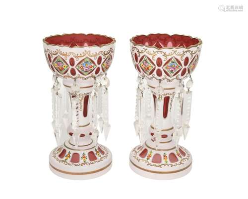 A pair of Bohemian cut-glass lusters