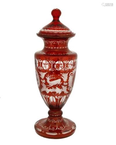 A Bohemian cut-glass lidded vase