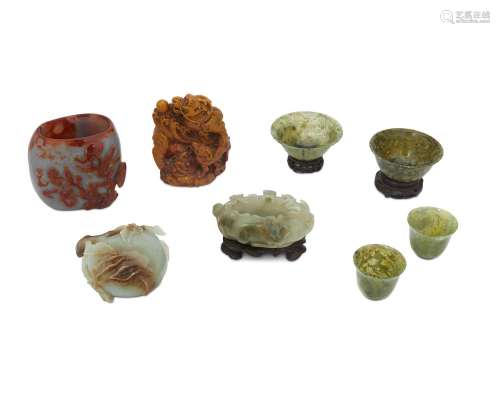A group of five carved hardstone Asian objects Largest: 4.12...