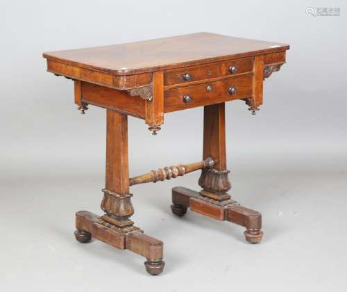 A William IV rosewood work table, the two frieze drawers opp...
