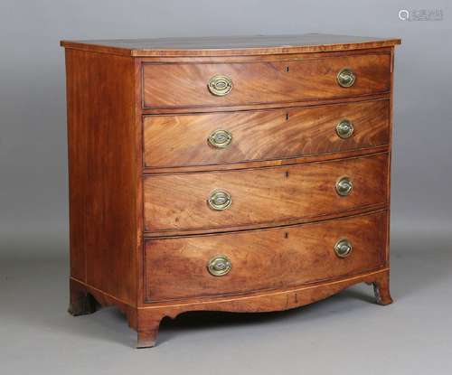 A George III mahogany bowfront chest of oak-lined drawers, t...