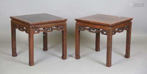 A pair of Chinese hardwood tables, probably Qing dynasty, ea...