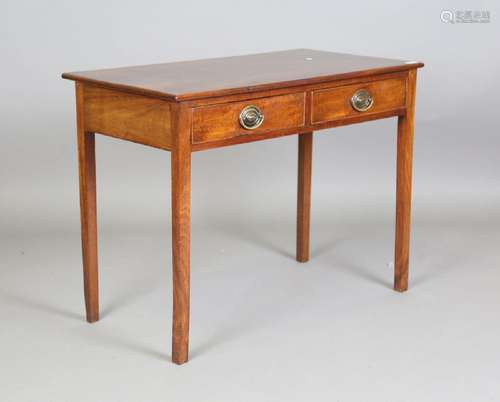 A George III mahogany side table, fitted with two frieze dra...