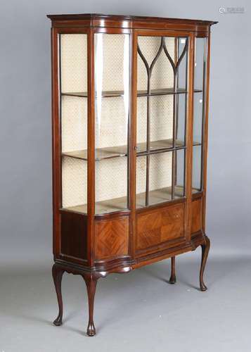 An Edwardian mahogany and chequer banded display cabinet, he...