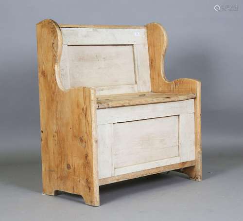 A 20th century Victorian style pine box-seat settee, height ...