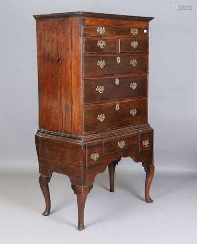 A late 18th century provincial oak chest-on-stand, fitted wi...