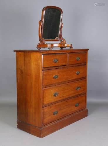 An Edwardian walnut chest of two short and three long drawer...