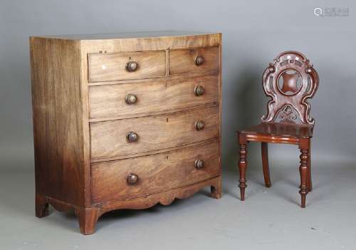 A George IV mahogany bowfront chest of two short and three l...