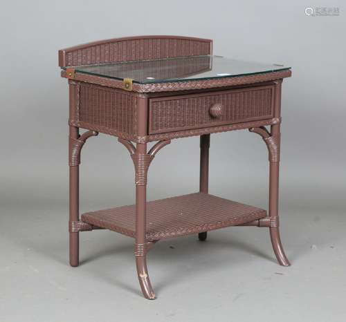 A modern Lloyd Loom mauve painted bowfront bedside table, he...