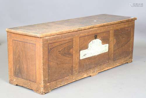 A late 19th century pine trunk, scumbled to imitate walnut, ...