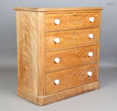 A Victorian satin walnut chest of drawers with white glazed ...