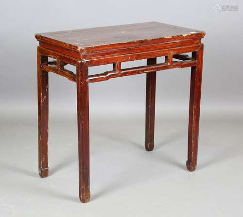 A Chinese softwood table, raised on block legs, height 90cm,...